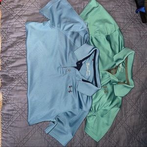 Under Armour UA Boys Blue and Green HEAT GEAR Golf Polos